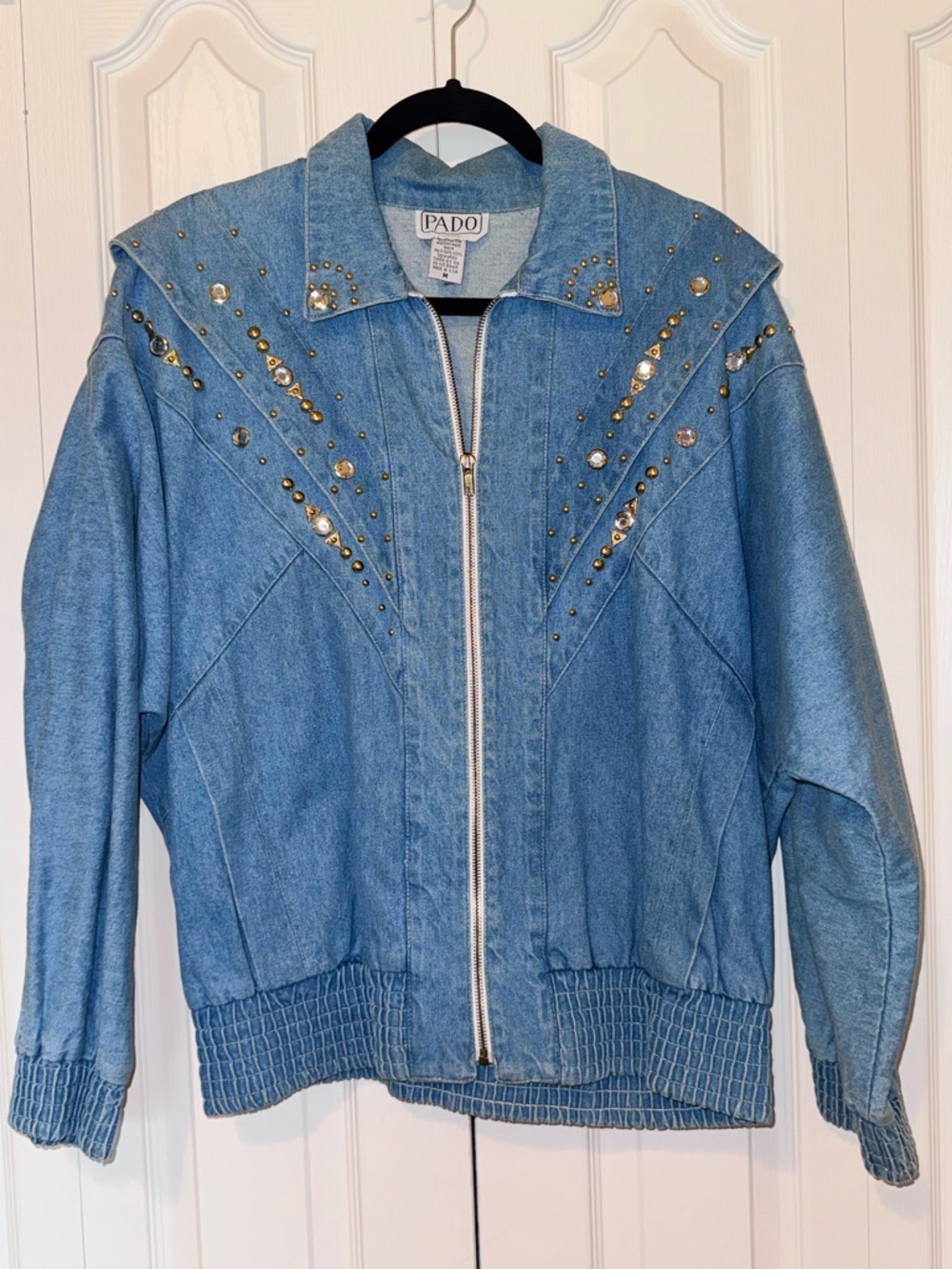 Vintage PADO Light Blue Denim Jacket with Stud and Rhinestone Accents
